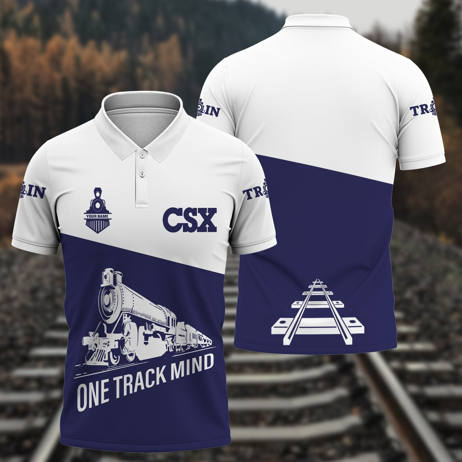 Railspirit Personalized CSX Transportation Railroad Polo Shirt One Track Mind Unisex Train Shirt Gift Idea For Train Lover