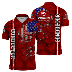 Railspirit Personalized Monon Railroad Polo Shirt USA Flag Claw Art with Custom Job Train Shirt