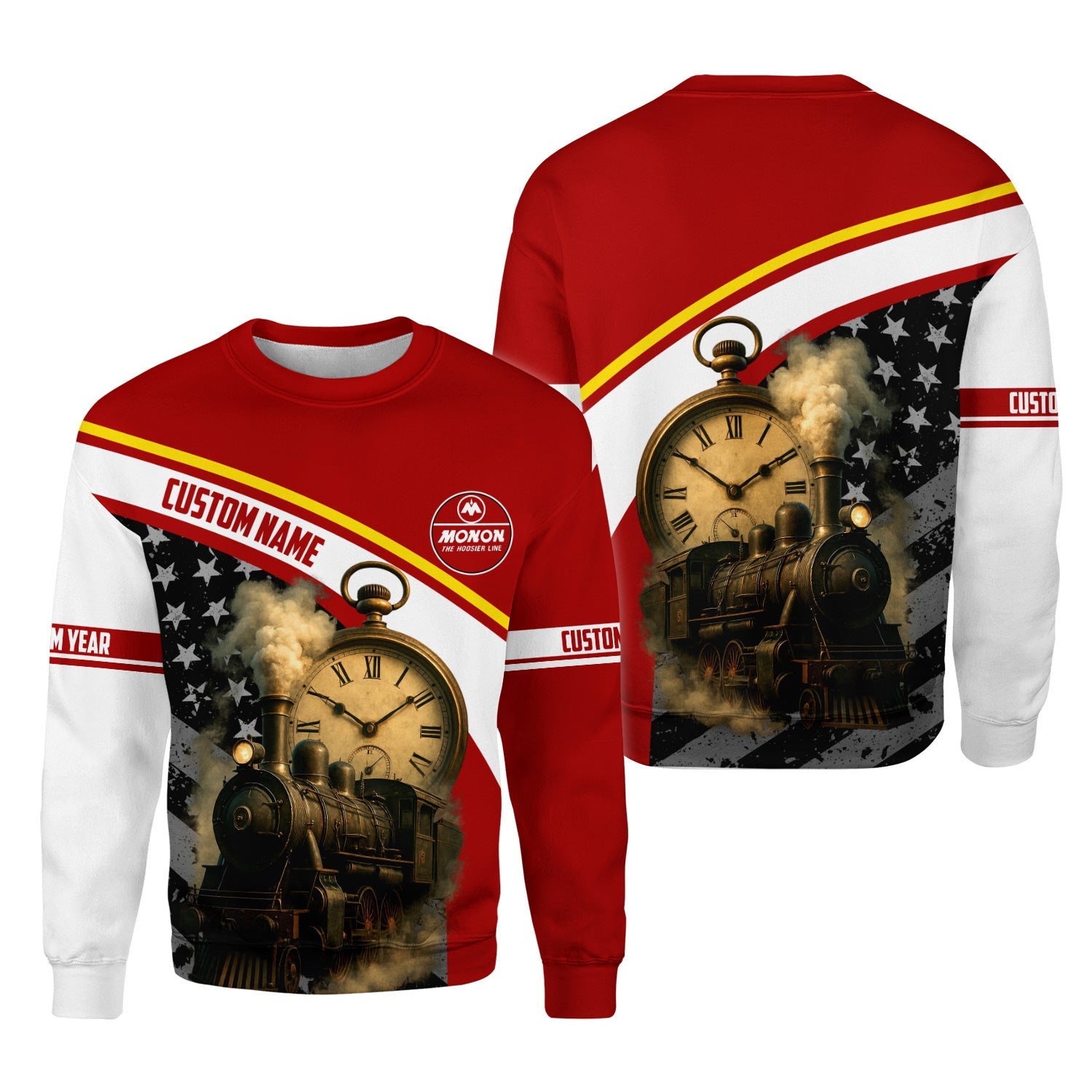 Railspirit Personalized Monon Railroad Sweatshirt Classic Steam Engine With Retro Pocket Watch Shirt All Over Print