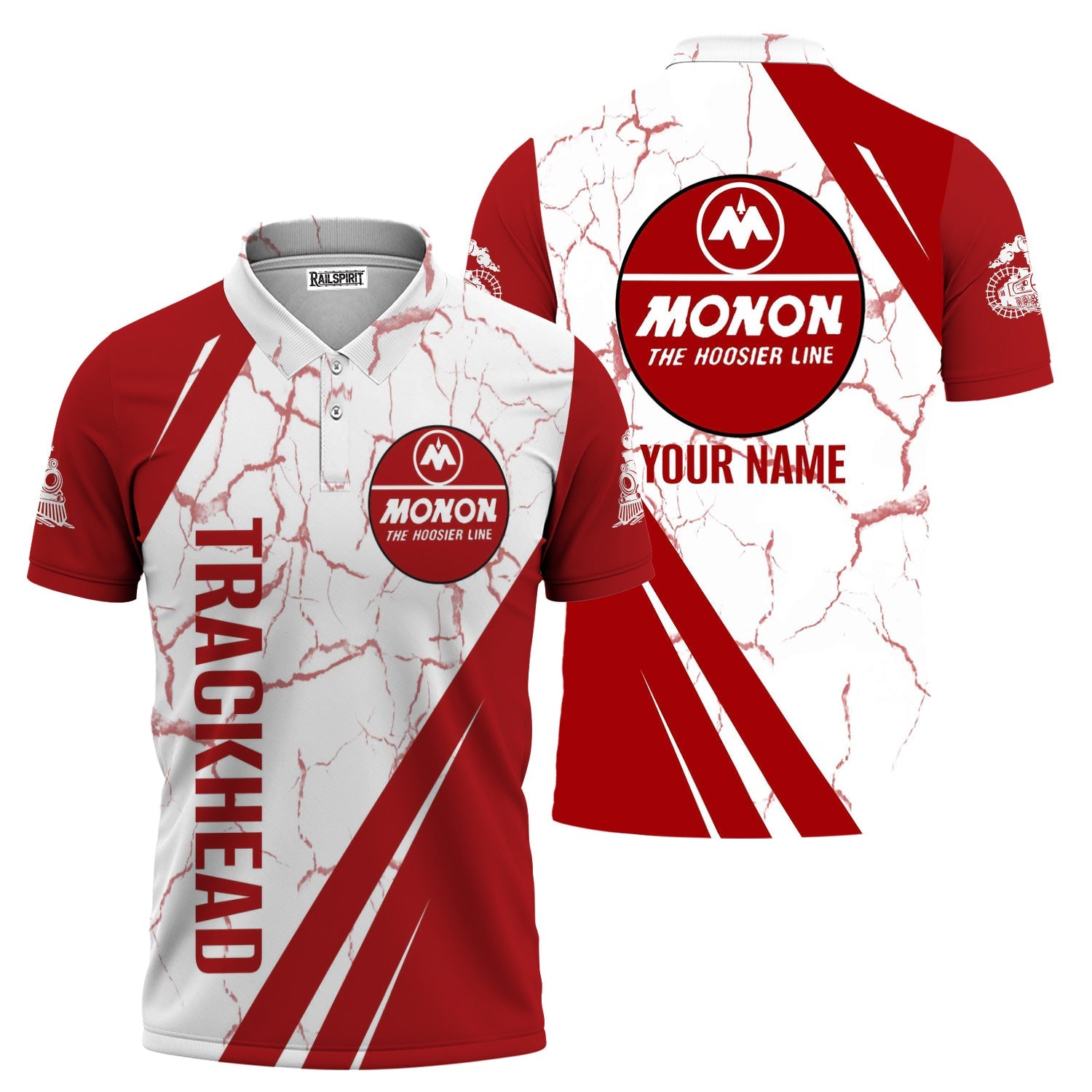 Railspirit Personalized Monon Railroad Polo Shirt Crackle Texture Style Train Shirt For Trackhead