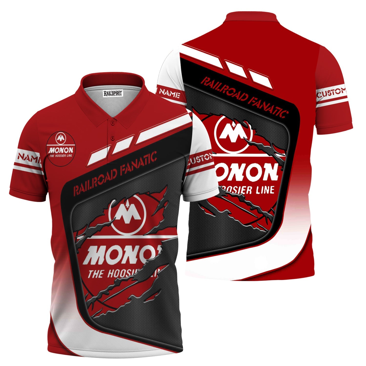Railspirit Personalized Monon Railroad Polo Shirt Ripped Texture Style Train Shirt For Railroad Fanatic