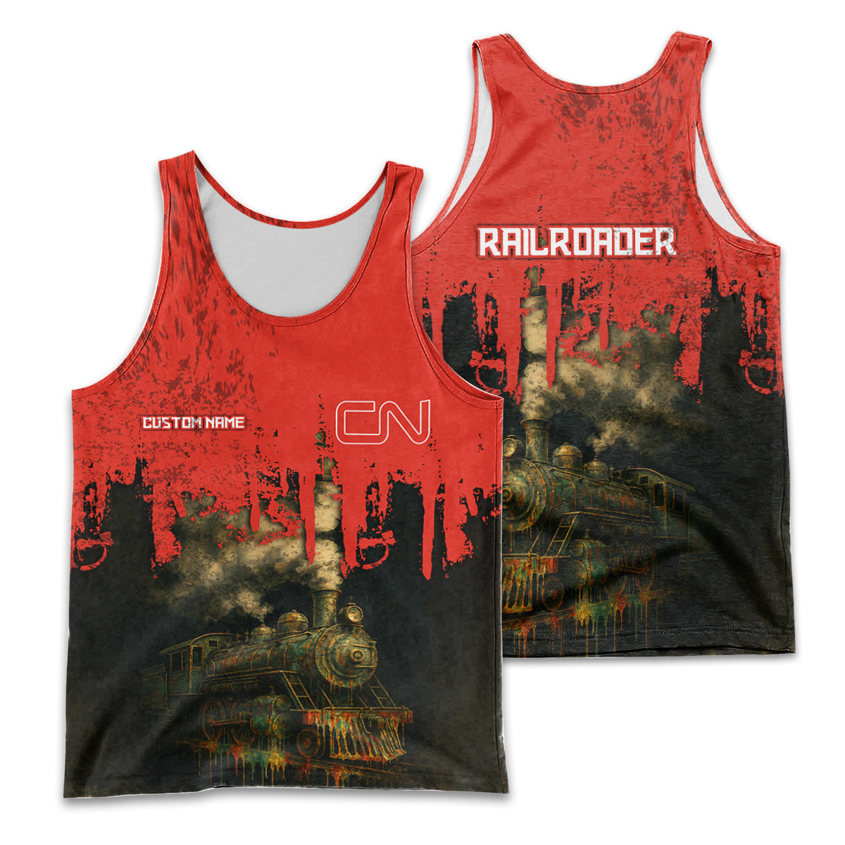 Railspirit Personalized Canadian National Railroad Men Tank Top Vintage Train Art Style Shirt For Locomotive Fans