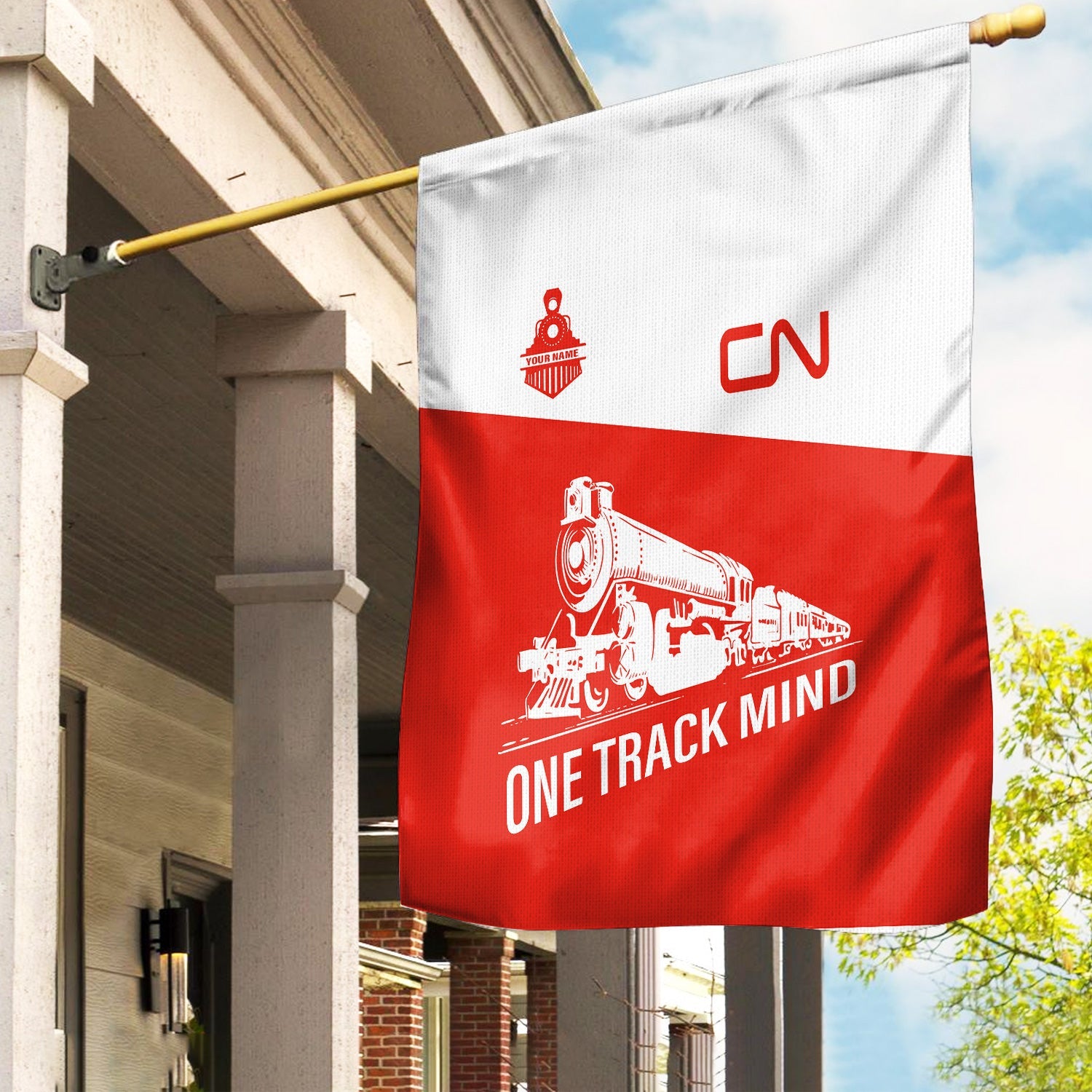 Railspirit Personalized Canadian National Railroad Garden Flag One Track Mind Flag Gift Idea For Train Lover