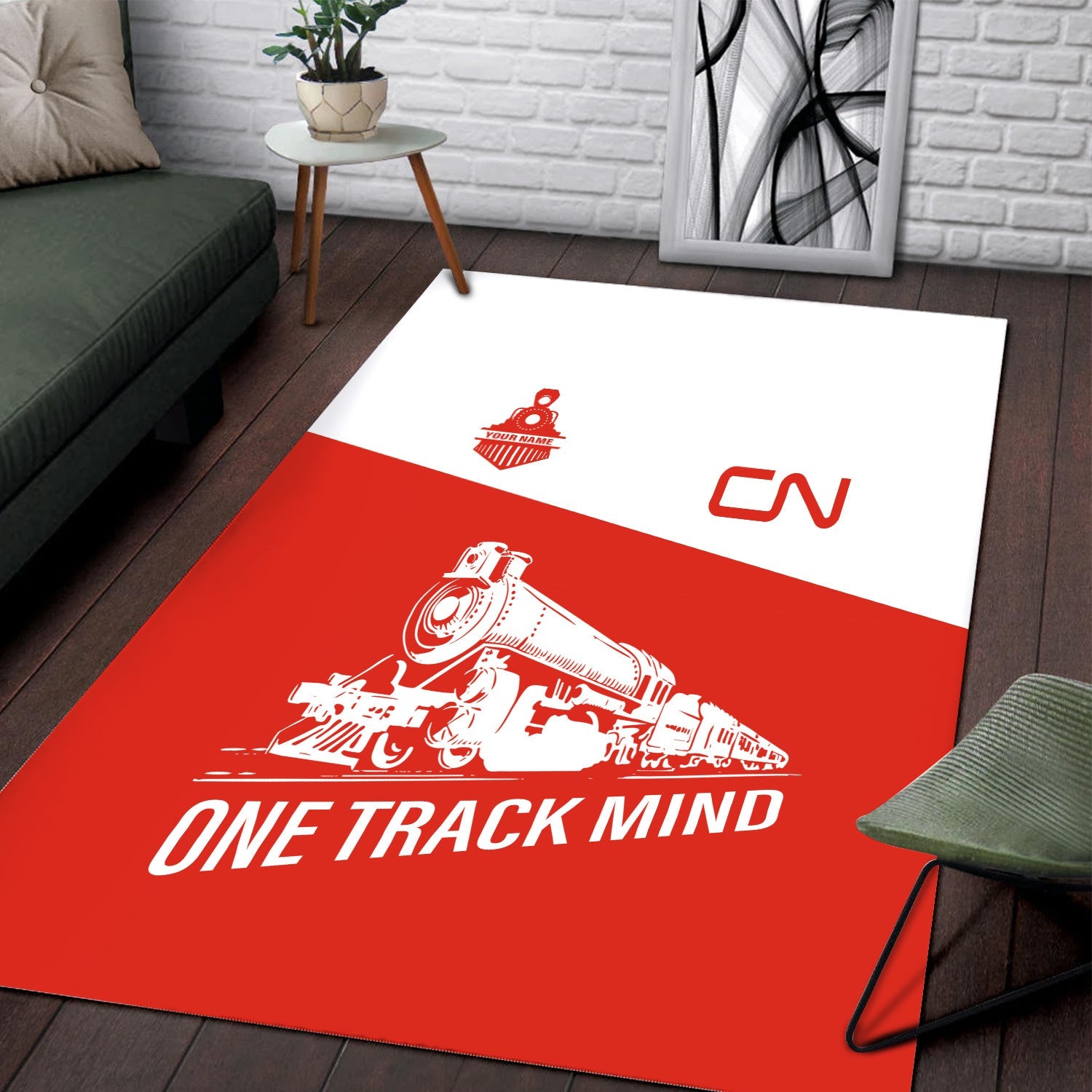 Railspirit Personalized Canadian National Railroad Area Rug One Track Mind Train Rug Gift Idea For Train Lover