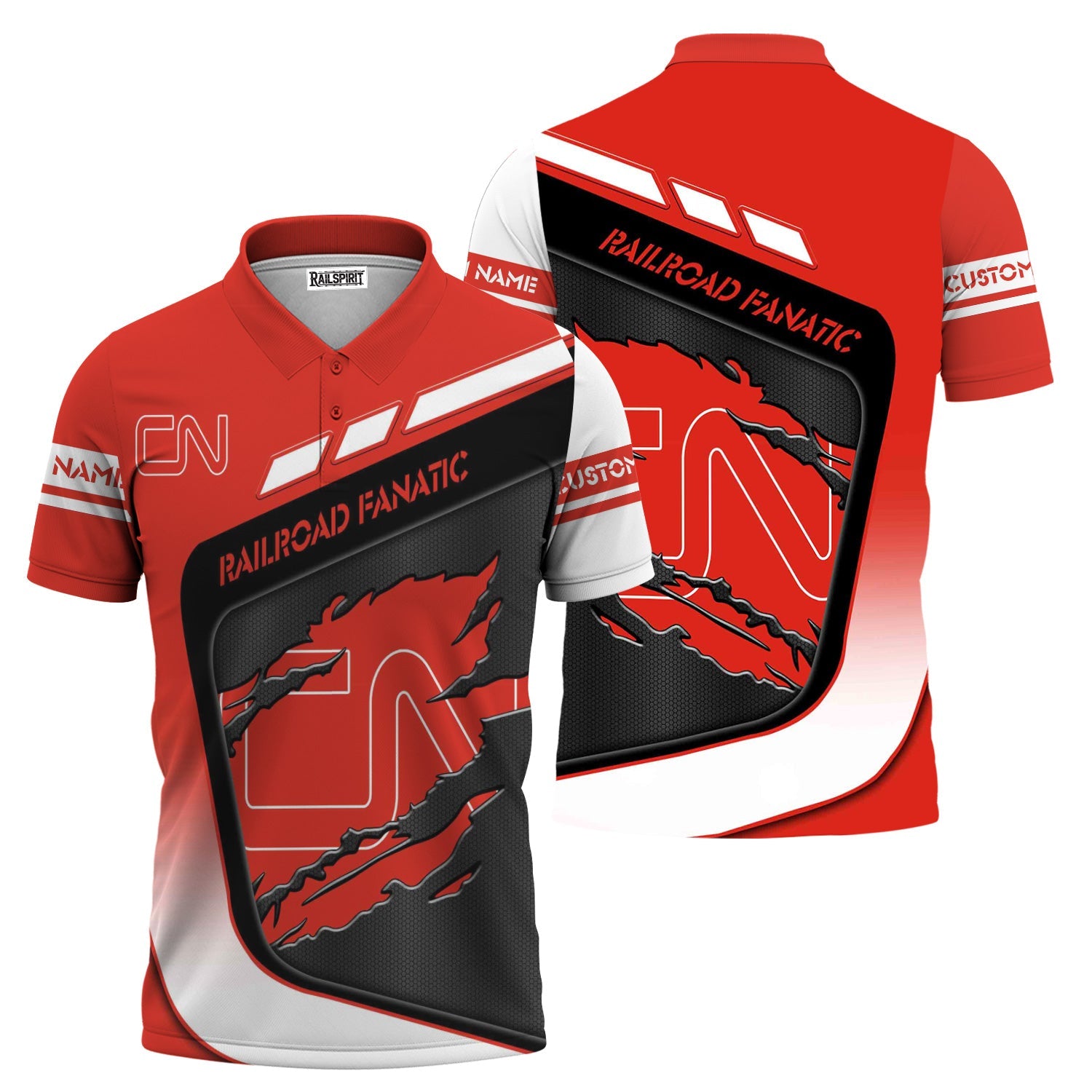Railspirit Personalized Canadian National Railroad Polo Shirt Ripped Texture Style Train Shirt For Railroad Fanatic