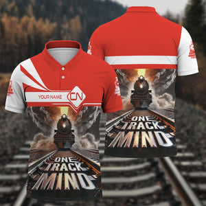 Railspirit Personalized Canadian National Railroad Polo Shirt One Track Mind Train Printed Shirt