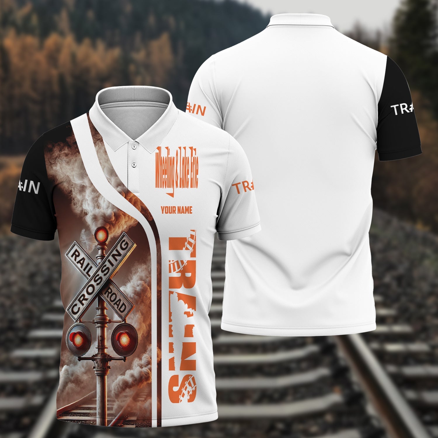 Railspirit Personalized Wheeling And Lake Erie Railroad Polo Shirt Crossing Railroad Sign American Locomotive Train Shirt All Over Print