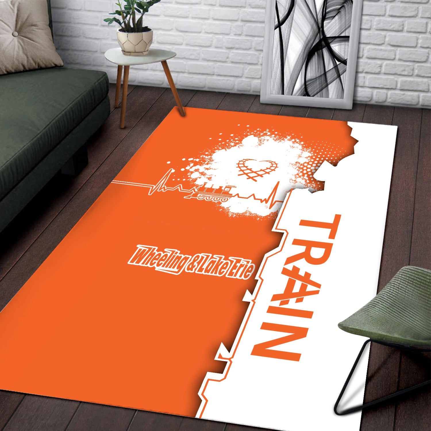 Railspirit Wheeling And Lake Erie Railroad Area Rug Engine Heartbeat and Track Love Style Rug Gift Idea For Train Lovers