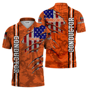 Railspirit Personalized Wheeling And Lake Erie Railroad Polo Shirt USA Flag Claw Art with Custom Job Train Shirt