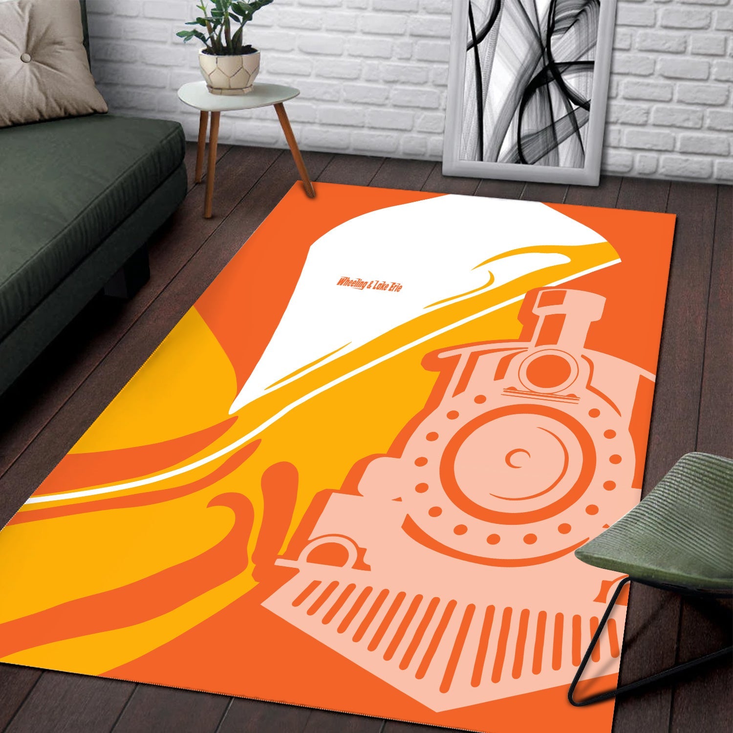 Railspirit Wheeling And Lake Erie Railroad Area Rug Flame-Inspired Style Rug Gift Idea For Train Lovers