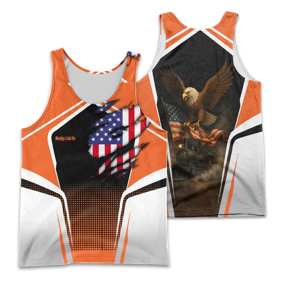 Railspirit Personalized Wheeling And Lake Erie Railroad Men Tank Top American Eagle Vintage Train Shirt