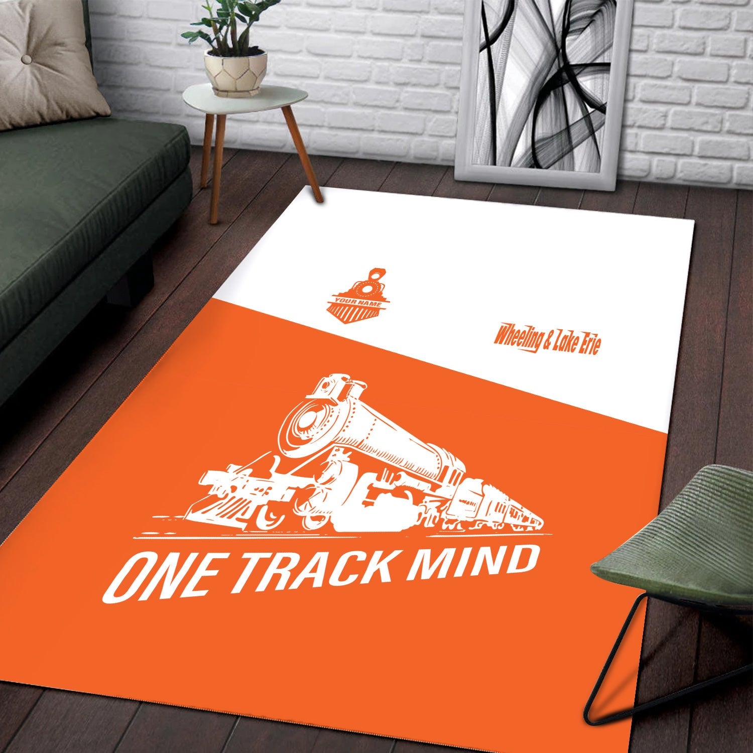 Railspirit Personalized Wheeling And Lake Erie Railroad Area Rug One Track Mind Train Rug Gift Idea For Train Lover