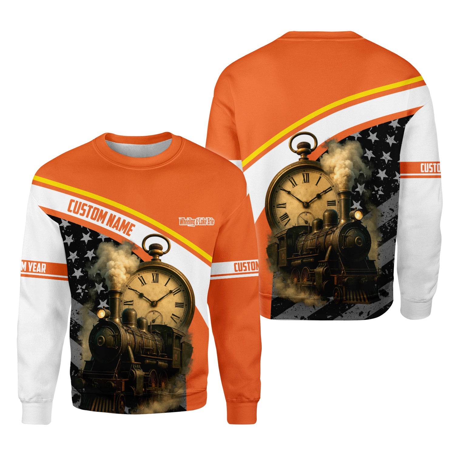 Railspirit Personalized Wheeling And Lake Erie Railroad Sweatshirt Classic Steam Engine With Retro Pocket Watch Shirt All Over Print