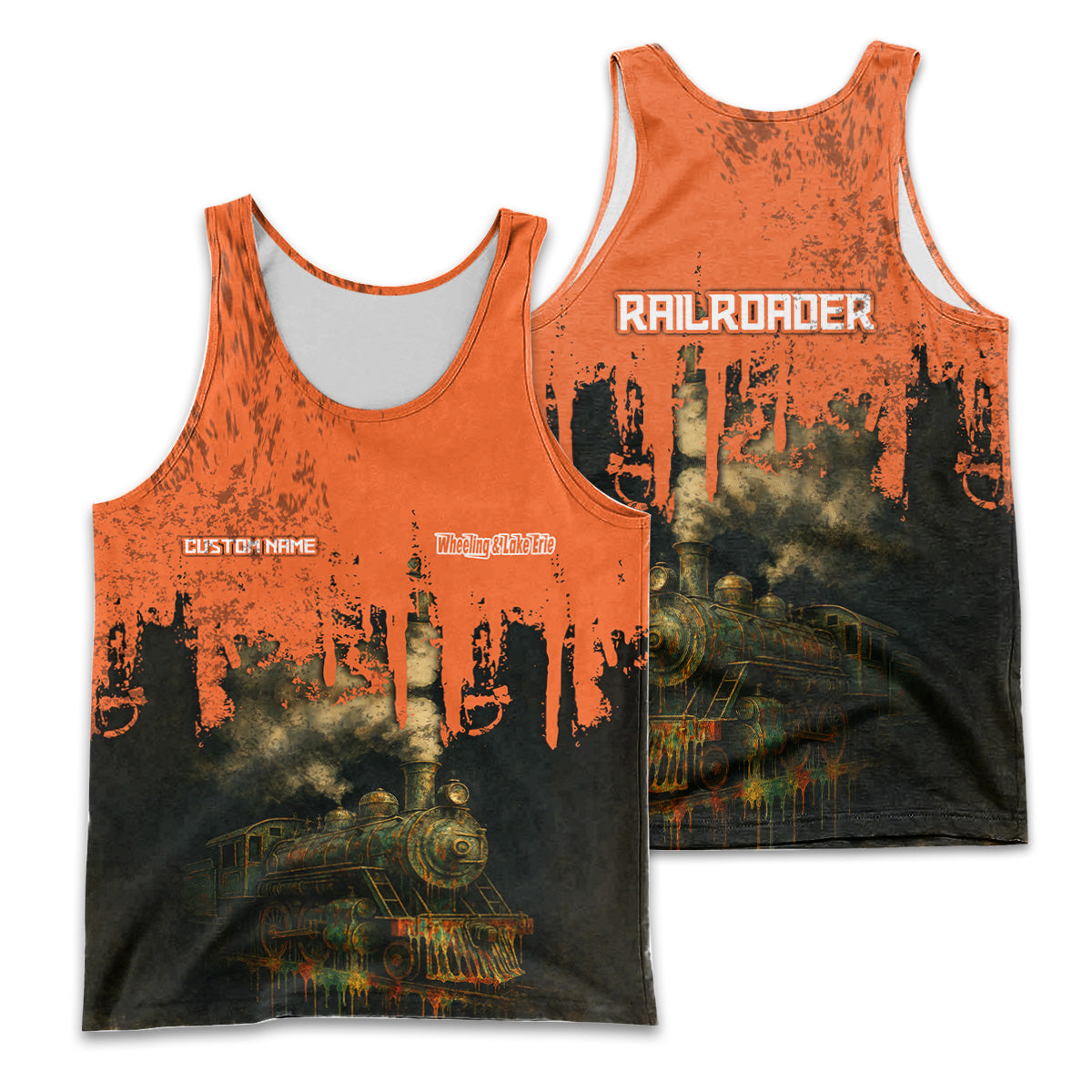 Railspirit Personalized Wheeling And Lake Erie Railroad Men Tank Top Vintage Train Art Style Shirt For Locomotive Fans