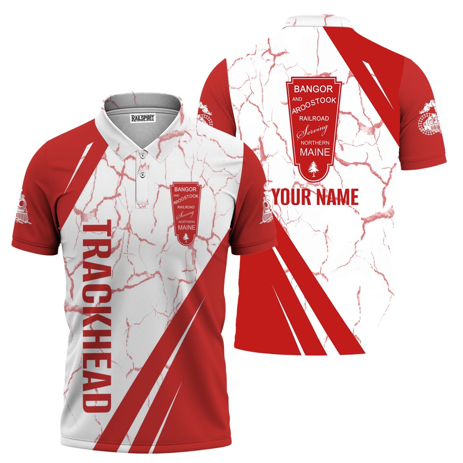 Railspirit Personalized Bangor And Aroostook Railroad Polo Shirt Crackle Texture Style Train Shirt For Trackhead