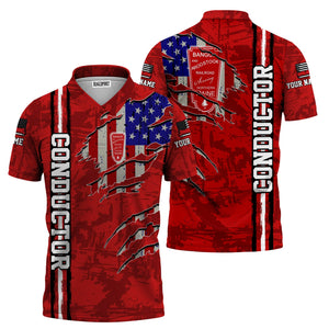 Railspirit Personalized Bangor And Aroostook Railroad Polo Shirt USA Flag Claw Art with Custom Job Train Shirt