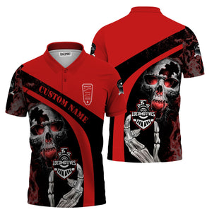 Railspirit Personalized Bangor And Aroostook Railroad Polo Shirt Flame Skull Design Train Shirt for Locomotive Fans