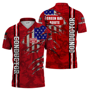 Railspirit Personalized Green Bay & Western Railroad Polo Shirt USA Flag Claw Art with Custom Job Train Shirt