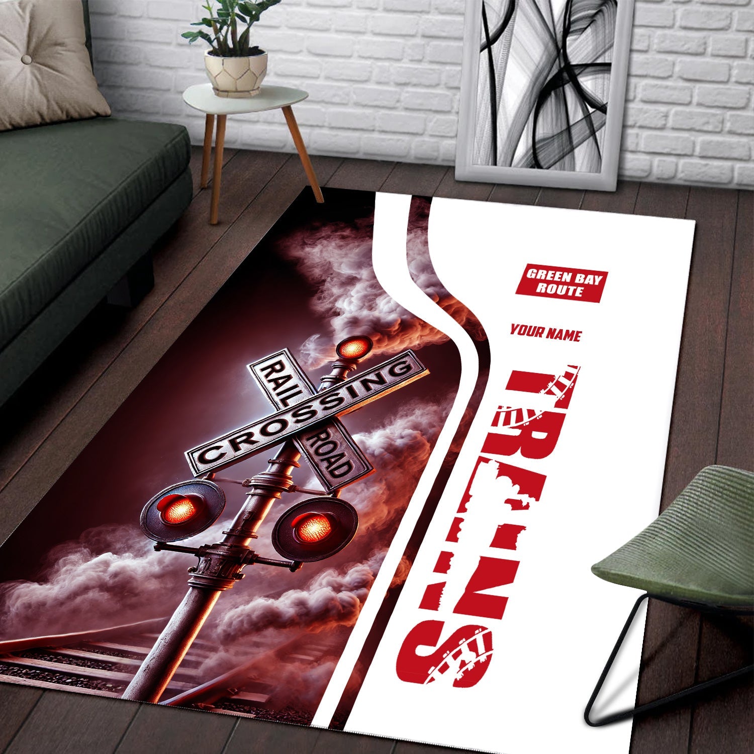 Railspirit Personalized Green Bay & Western Railroad Area Rug Railroad Crossing Sign Rug All Over Print