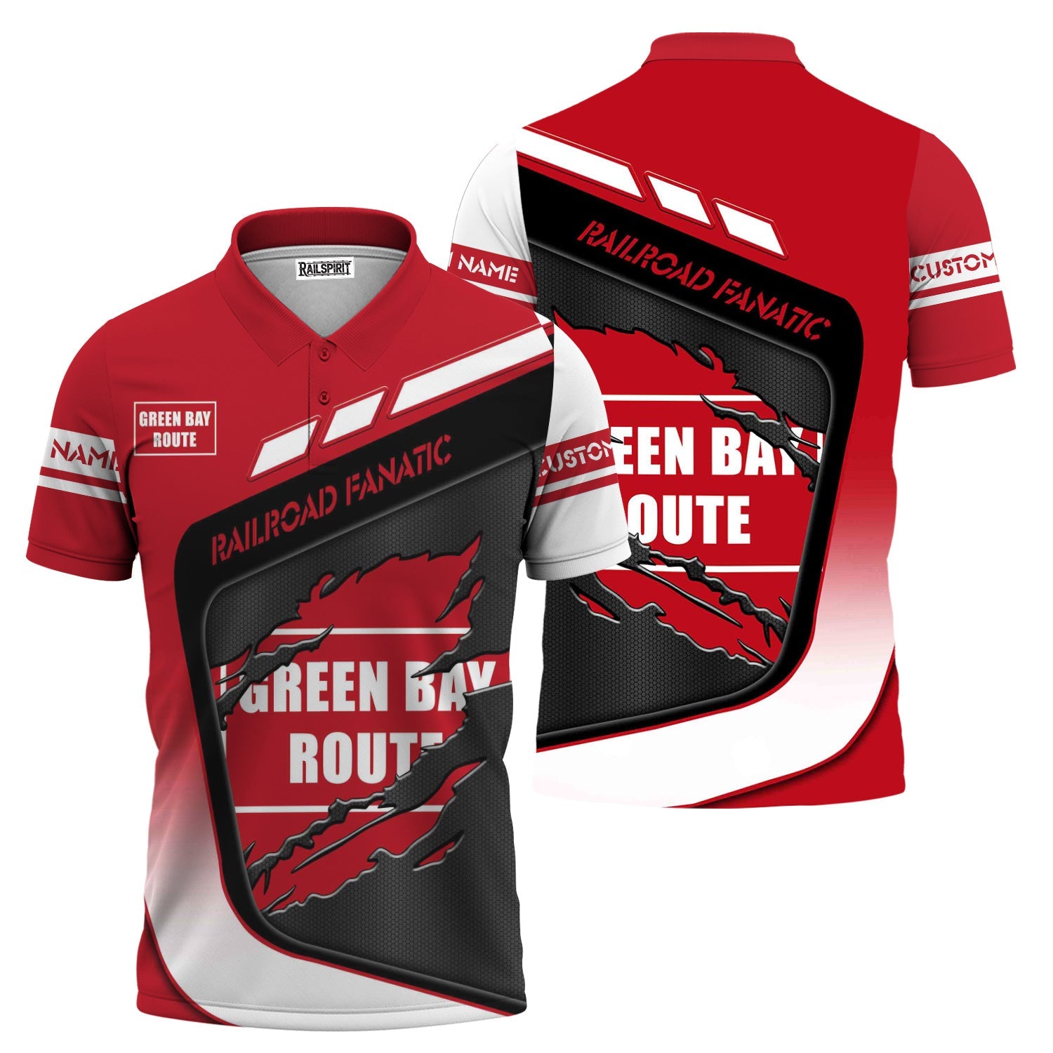 Railspirit Personalized Green Bay & Western Railroad Polo Shirt Ripped Texture Style Train Shirt For Railroad Fanatic