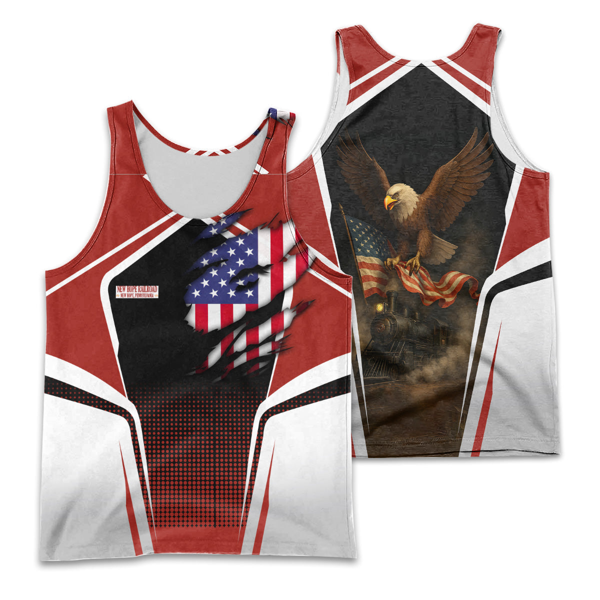 Railspirit Personalized New Hope Railroad Men Tank Top American Eagle Vintage Train Shirt