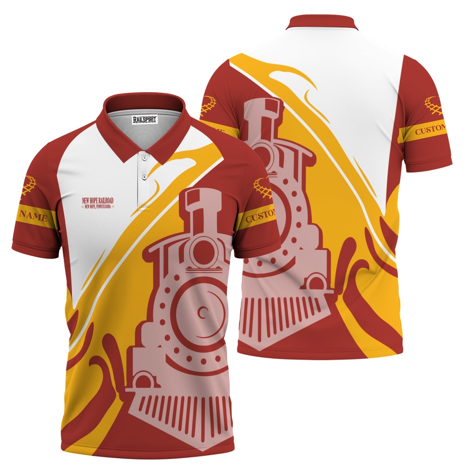 Railspirit Personalized New Hope Railroad Polo Shirt Flame-Inspired Style Shirt Gift Idea For Train Lovers