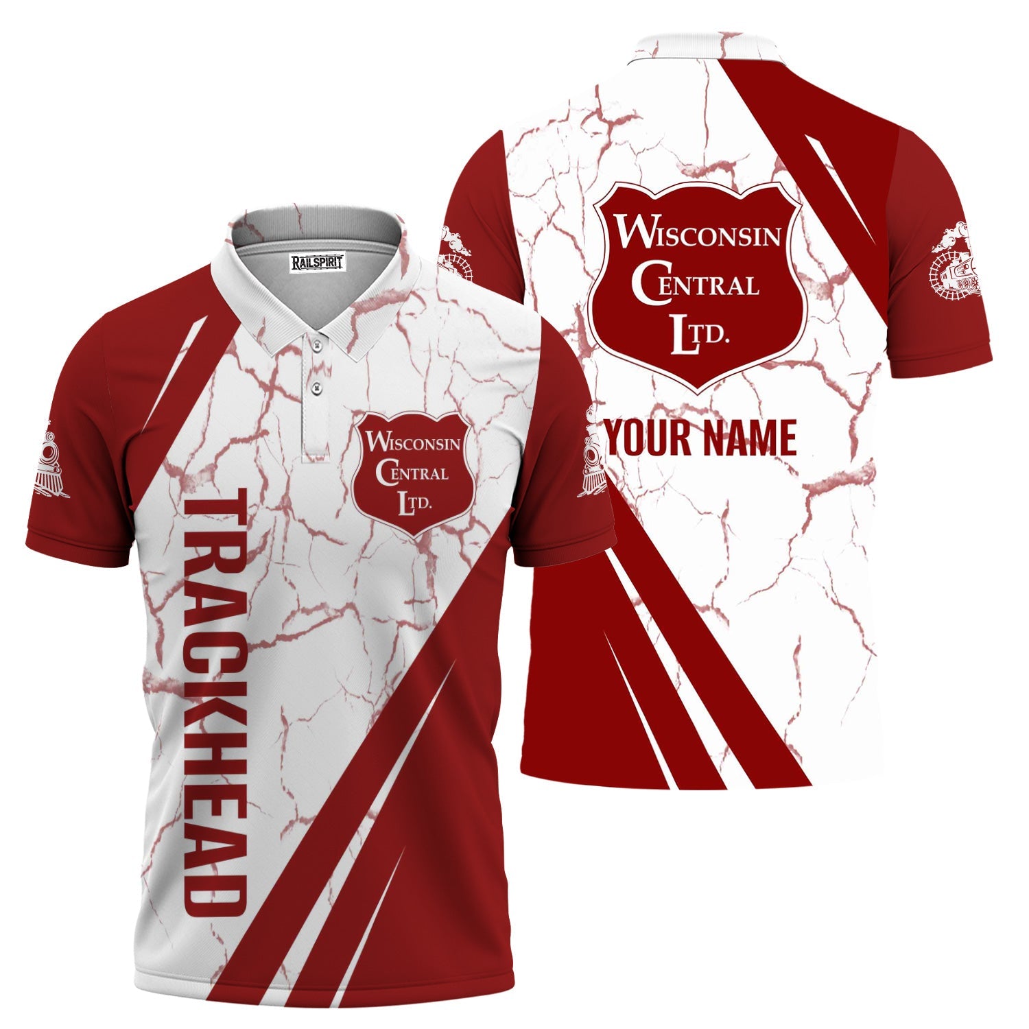Railspirit Personalized Wisconsin Central Ltd Railroad Polo Shirt Crackle Texture Style Train Shirt For Trackhead