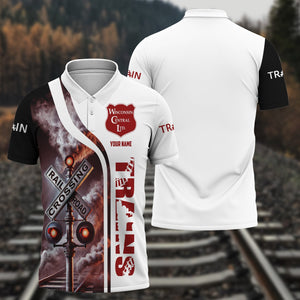 Railspirit Personalized Wisconsin Central Ltd Railroad Polo Shirt Crossing Railroad Sign American Locomotive Train Shirt All Over Print