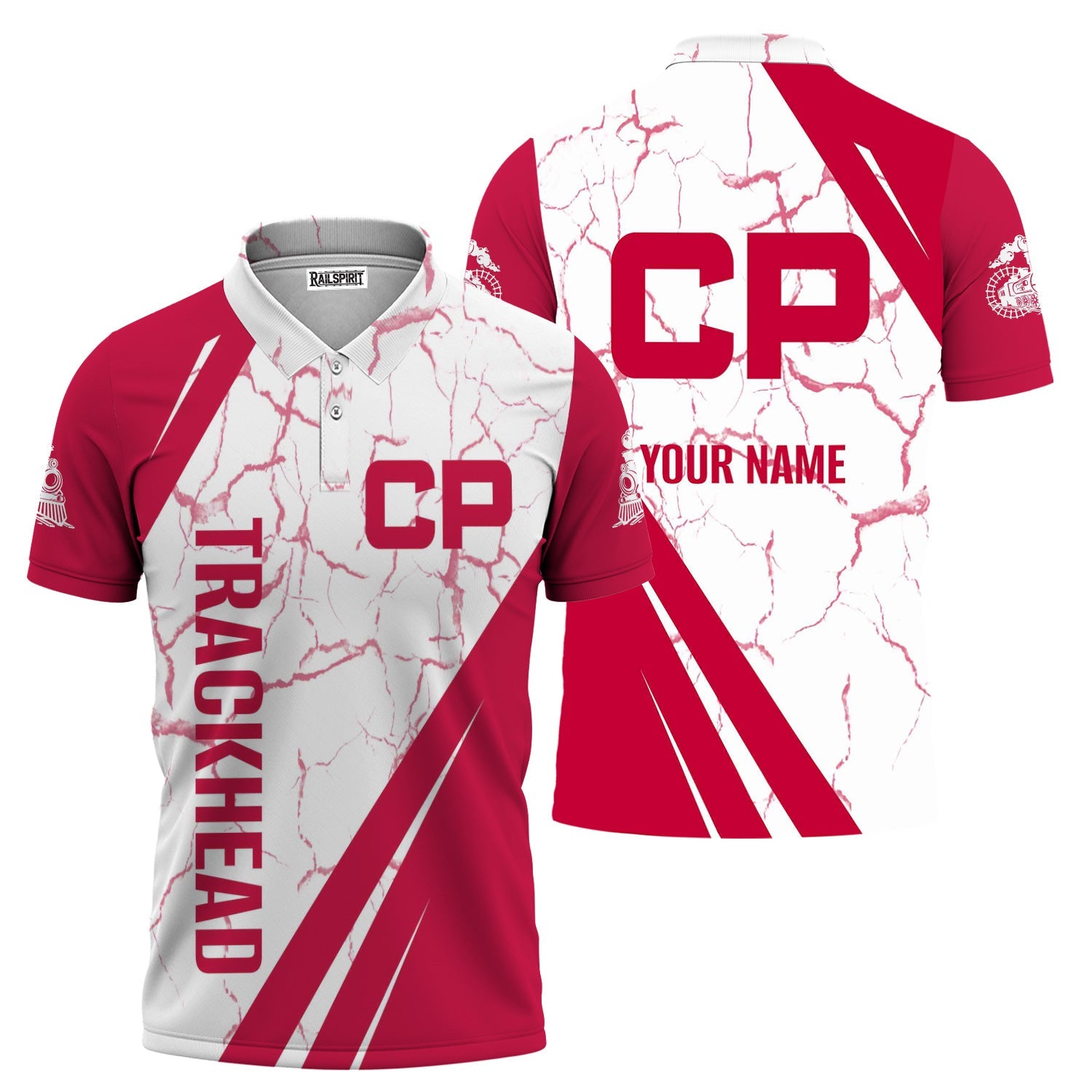 Railspirit Personalized Canadian Pacific Railroad Polo Shirt Crackle Texture Style Train Shirt For Trackhead