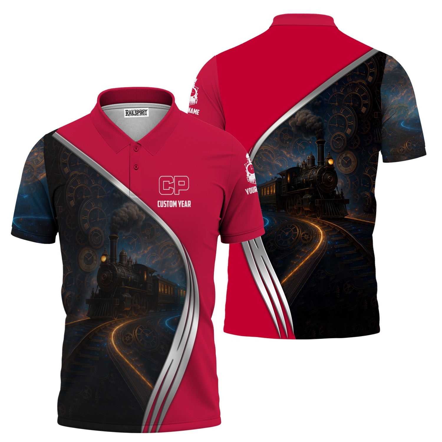 Railspirit Personalized Canadian Pacific Railroad Polo Shirt Steampunk Locomotive with Custom Year Train Shirt
