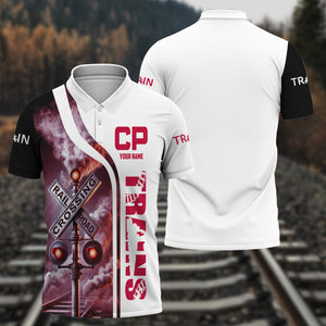 Railspirit Personalized Canadian Pacific Railroad Polo Shirt Crossing Railroad Sign American Locomotive Train Shirt All Over Print