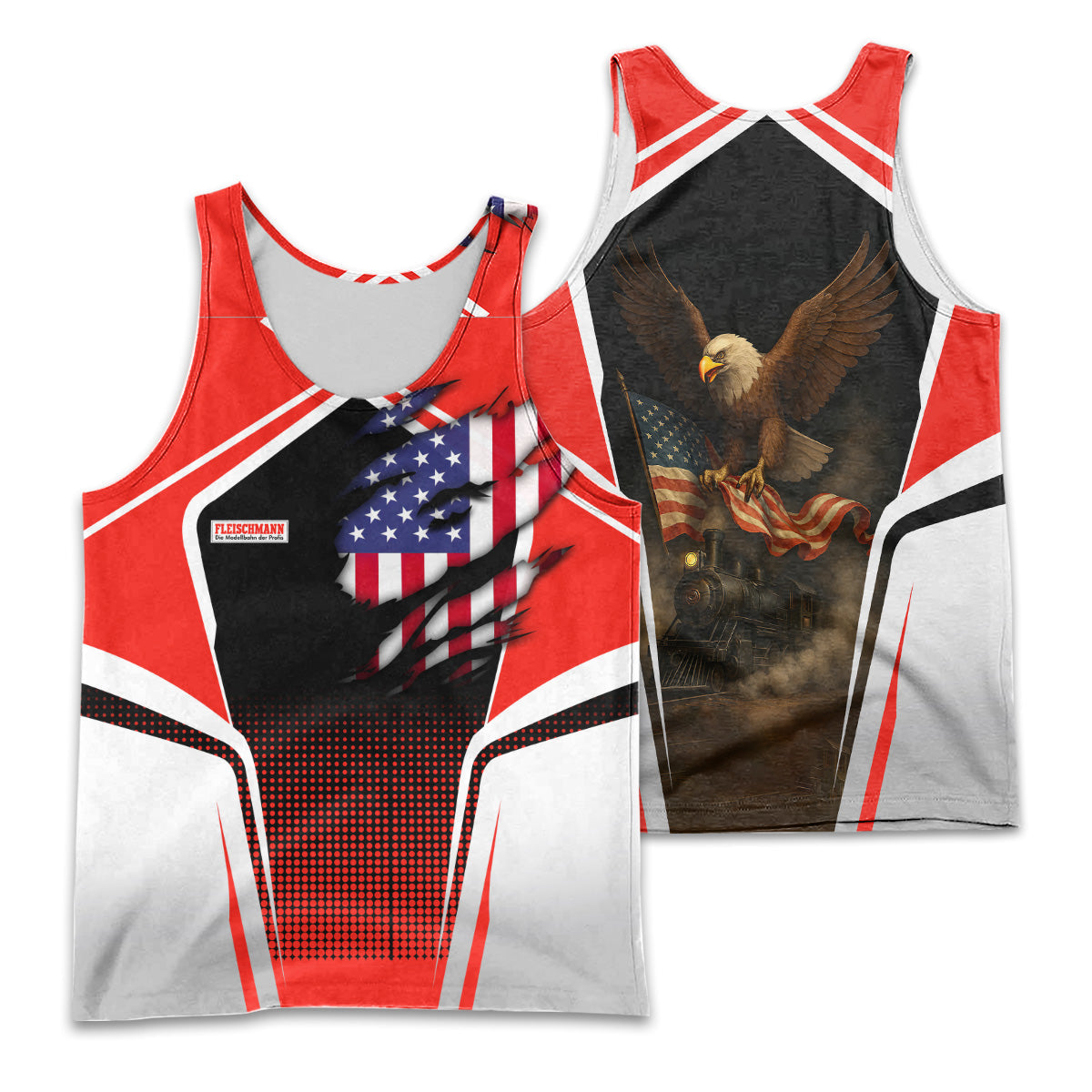 Railspirit Personalized Fleischmann And Western Railroad Men Tank Top American Eagle Vintage Train Shirt