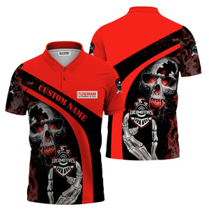 Railspirit Personalized Fleischmann And Western Railroad Polo Shirt Flame Skull Design Train Shirt for Locomotive Fans