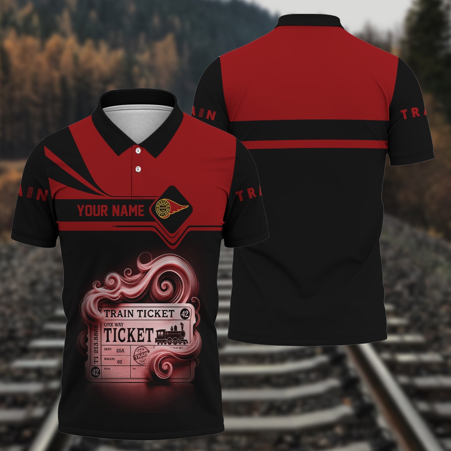 Railspirit Custom Name Western Maryland Railway Polo Shirt American Train Ticket Printed Shirt