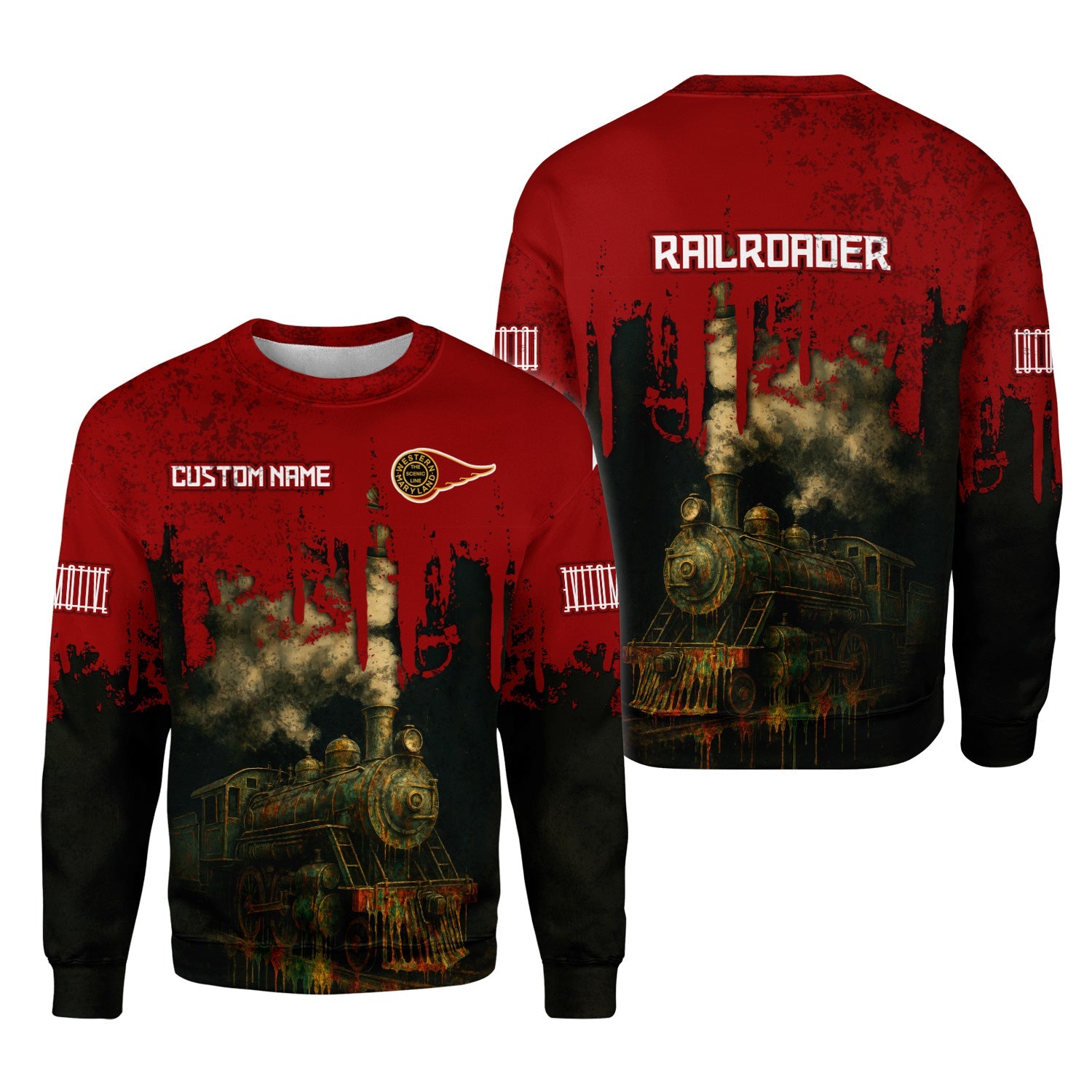 Railspirit Personalized Western Maryland Railway Sweatshirt Vintage Train Art Style Shirt For Locomotive Fans