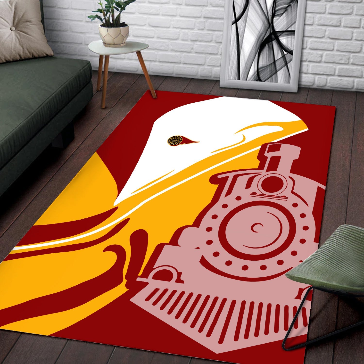 Railspirit Western Maryland Railway Area Rug Flame-Inspired Style Rug Gift Idea For Train Lovers