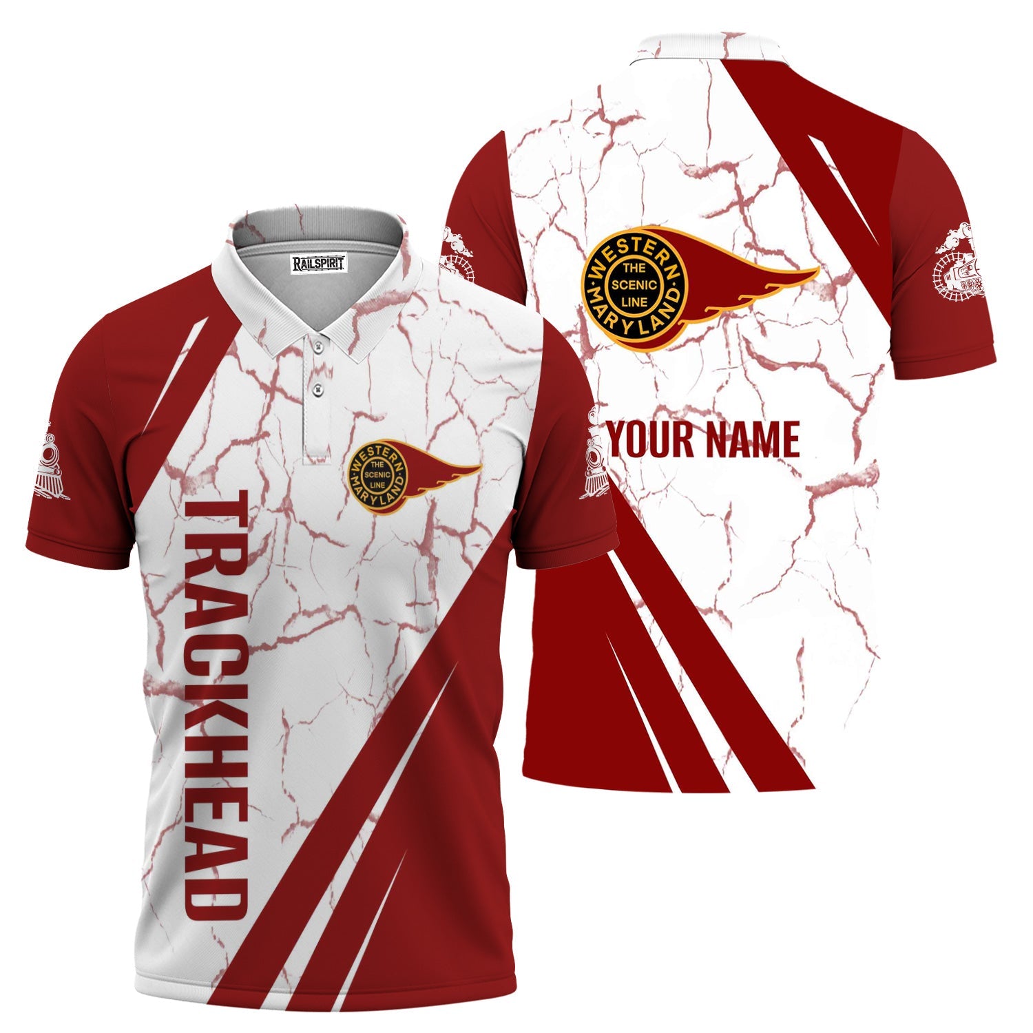 Railspirit Personalized Western Maryland Railway Polo Shirt Crackle Texture Style Train Shirt For Trackhead