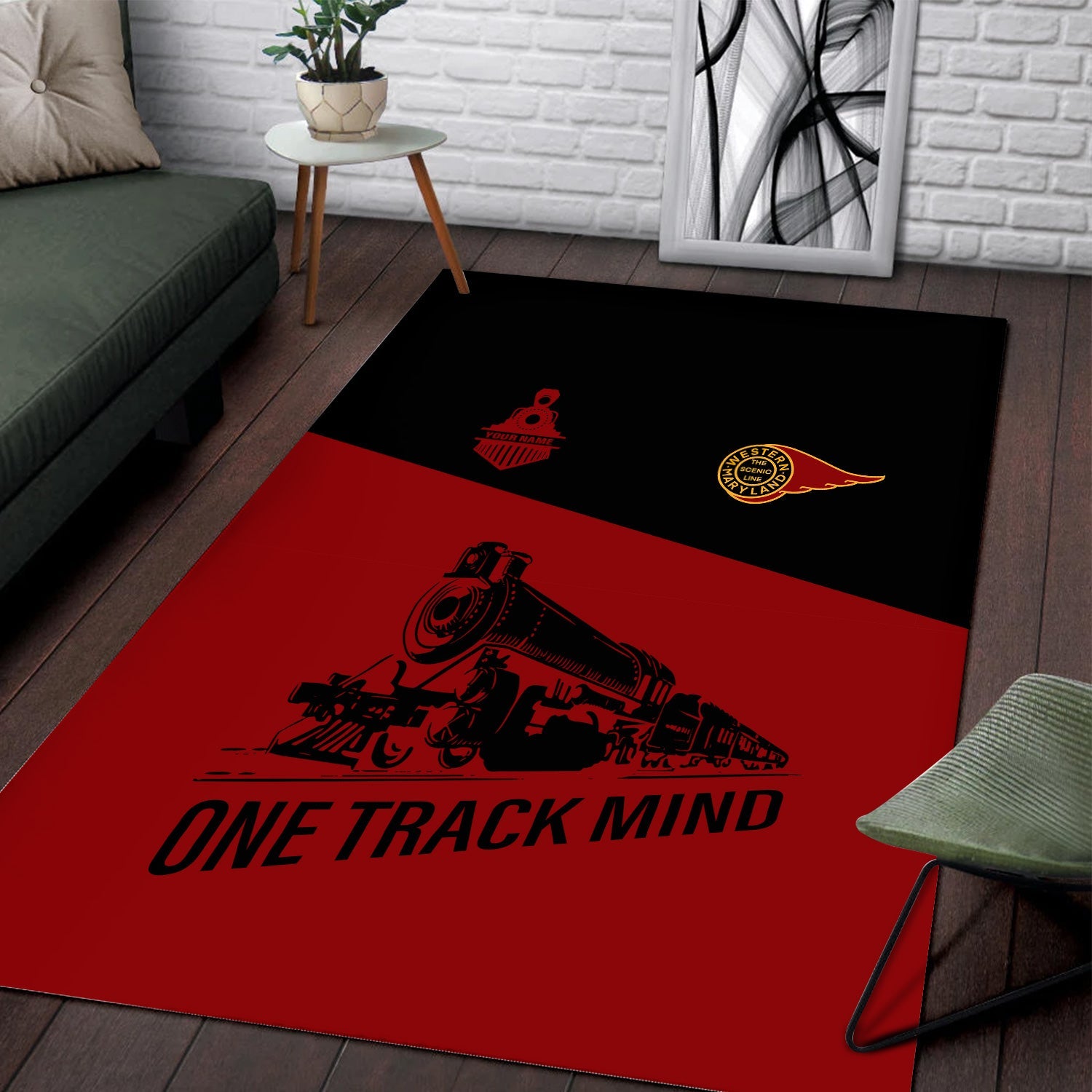 Railspirit Personalized Western Maryland Railway Area Rug One Track Mind Train Rug Gift Idea For Train Lover
