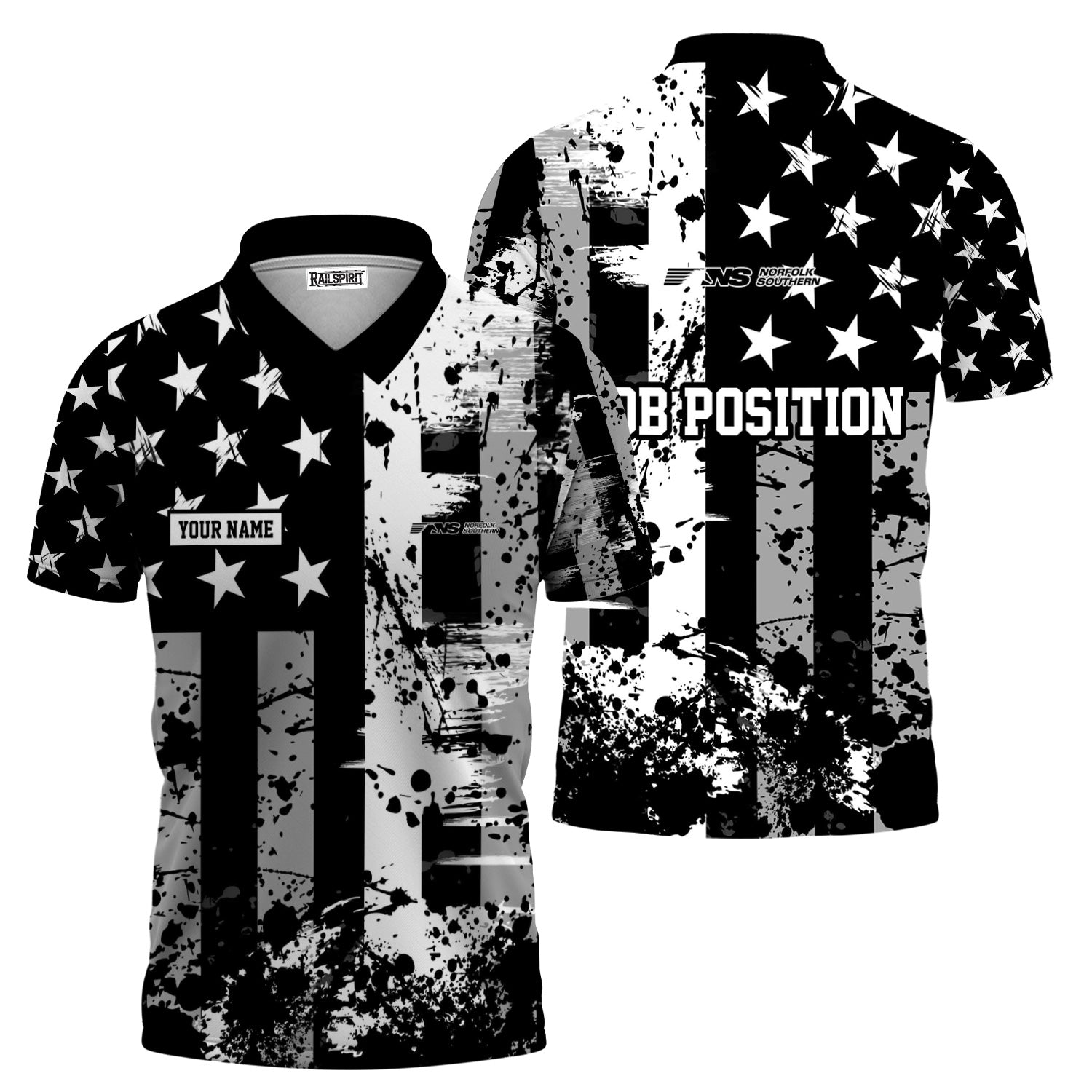 Railspirit Personalized Norfolk Southern Railway Polo Shirt Artistic Paint American Flag Style Train Shirt