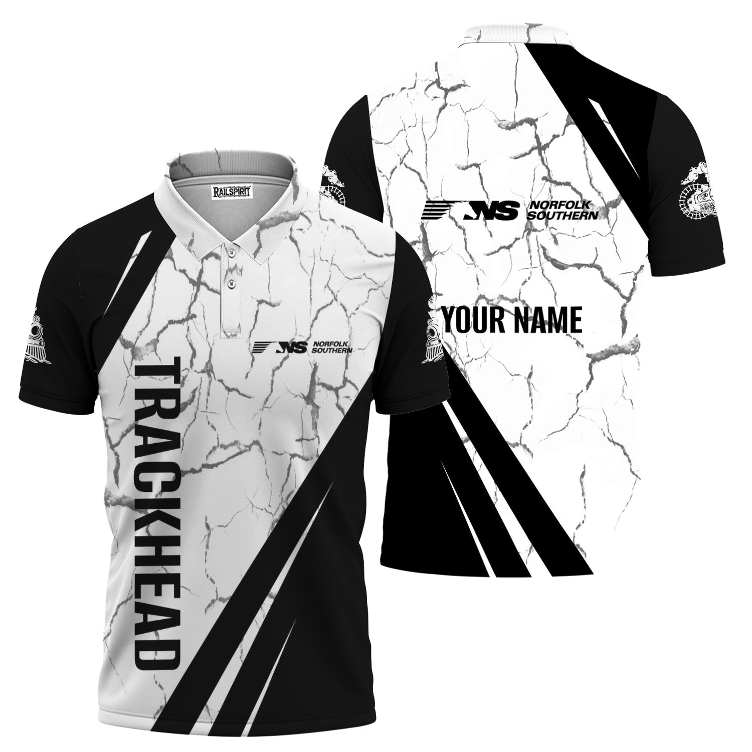 Railspirit Personalized Norfolk Southern Railway Polo Shirt Crackle Texture Style Train Shirt For Trackhead