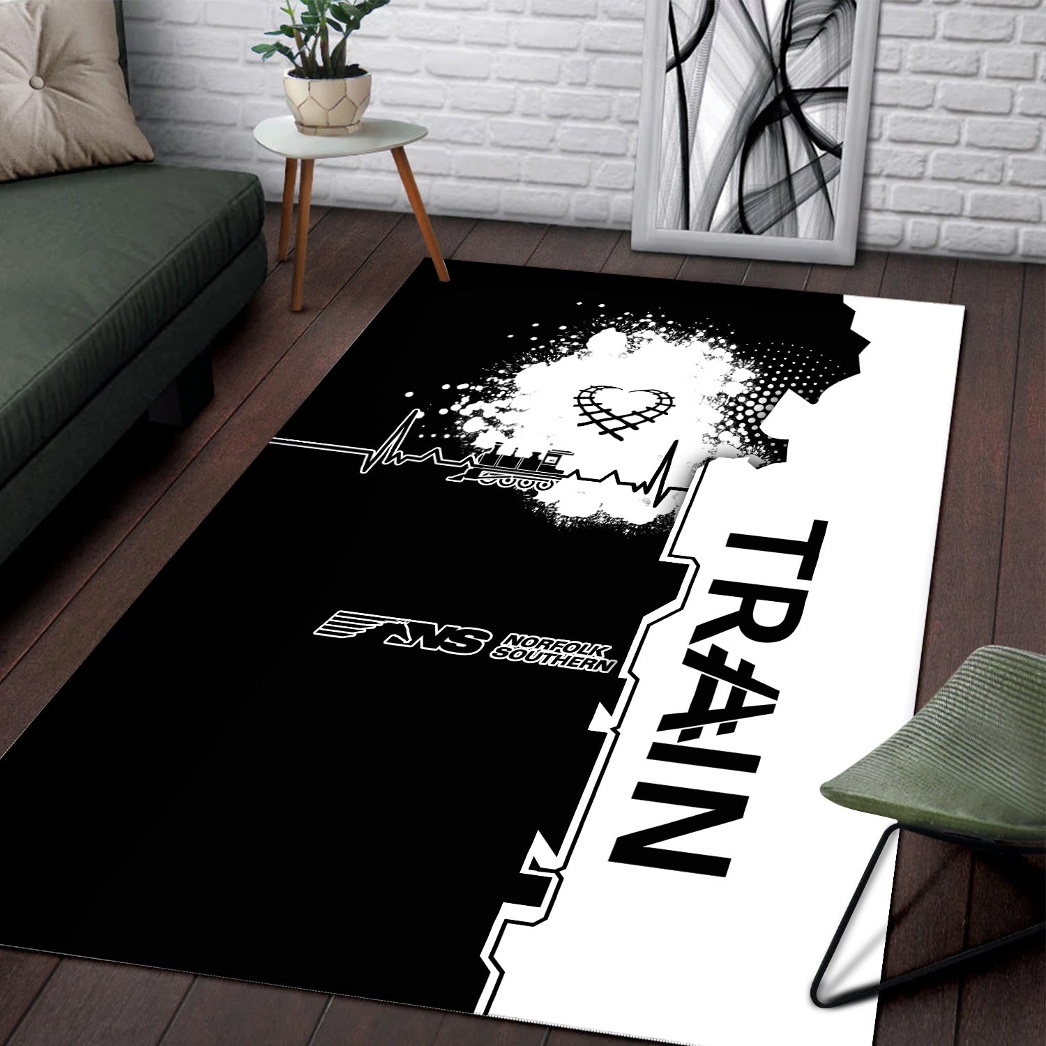 Railspirit Norfolk Southern Railway Area Rug Engine Heartbeat and Track Love Style Rug Gift Idea For Train Lovers