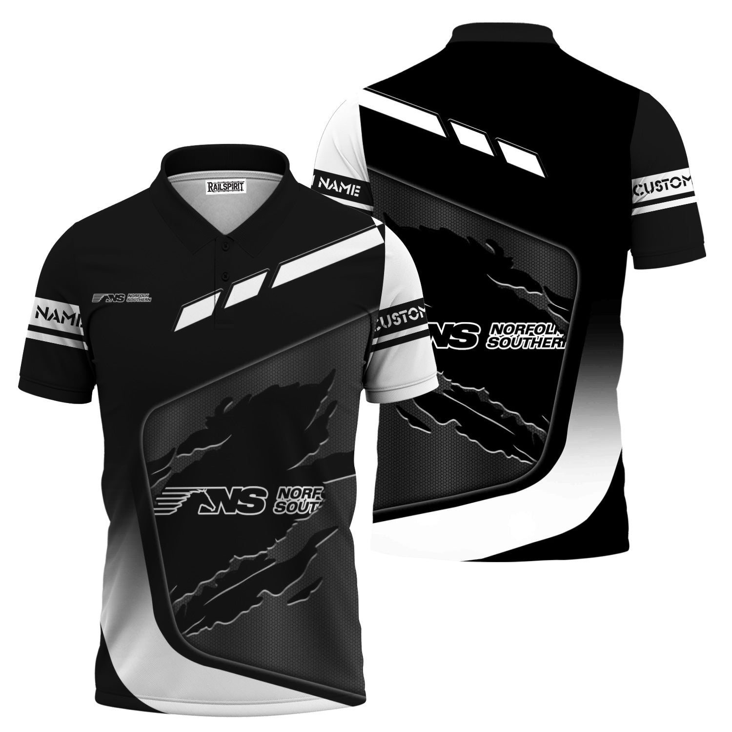 Railspirit Personalized Norfolk Southern Railway Polo Shirt Ripped Texture Style Train Shirt For Railroad Fanatic