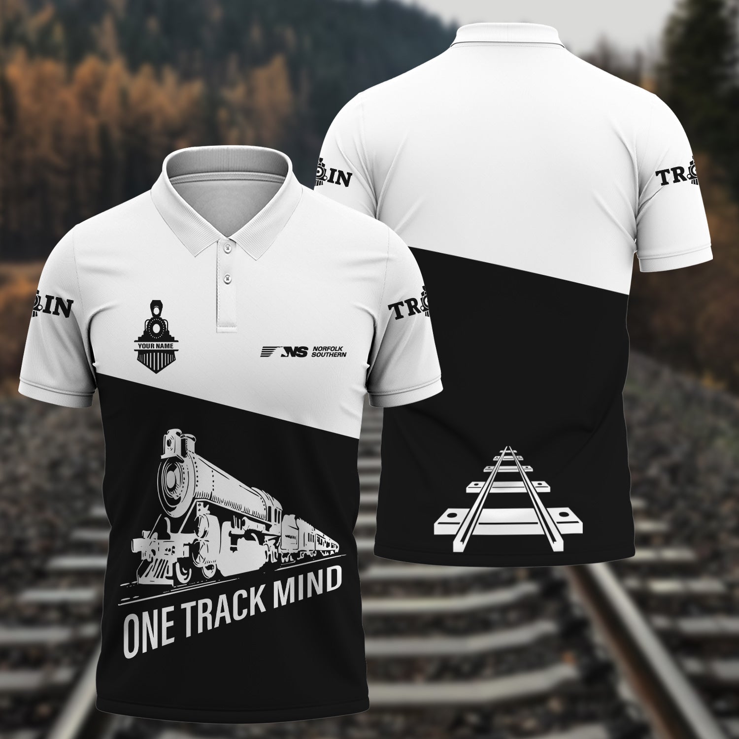 Railspirit Personalized Norfolk Southern Railway Polo Shirt One Track Mind Unisex Train Shirt Gift Idea For Train Lover