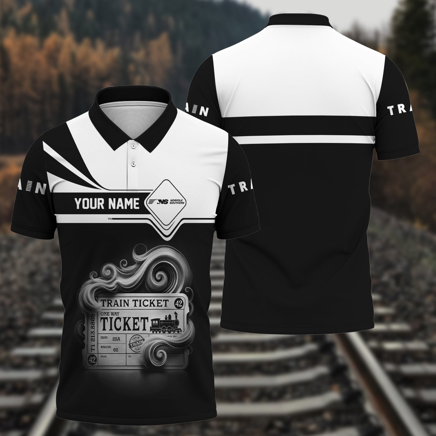 Railspirit Custom Name Norfolk Southern Railway Polo Shirt American Train Ticket Printed Shirt