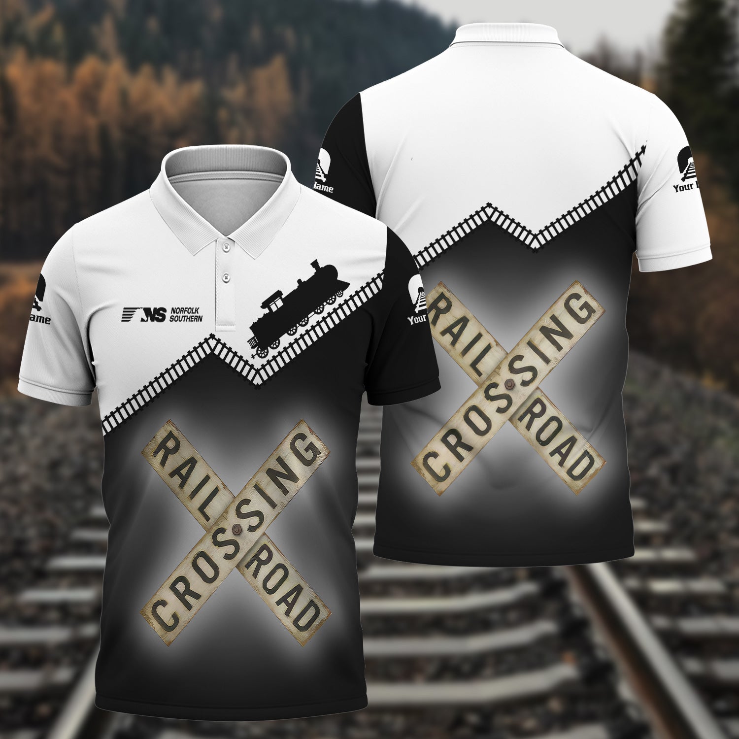 Railspirit Personalized Norfolk Southern Railway Polo Shirt Railroad Crossing Printed Train Track Shirt