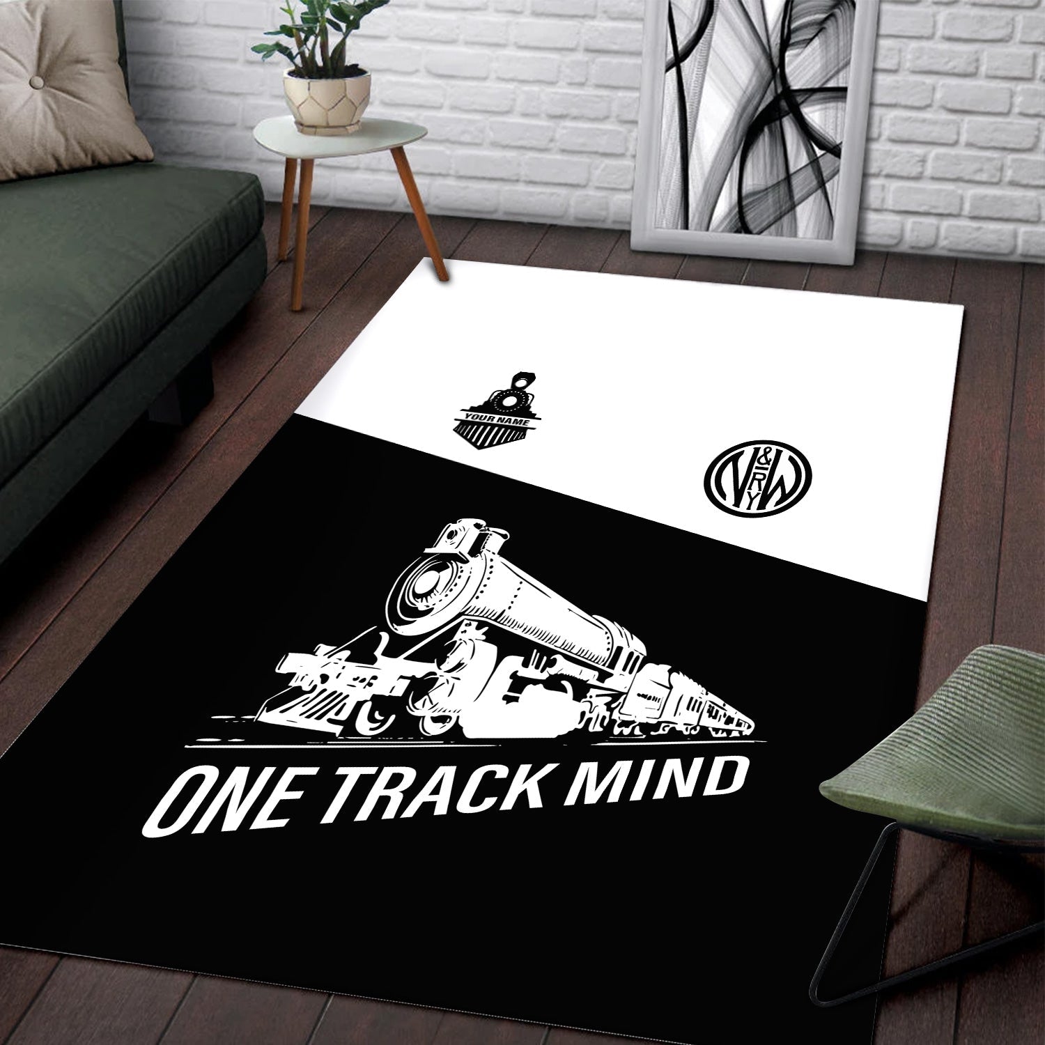 Railspirit Personalized Norfolk and Western Railway Area Rug One Track Mind N&W Train Rug Gift Idea For Train Lover