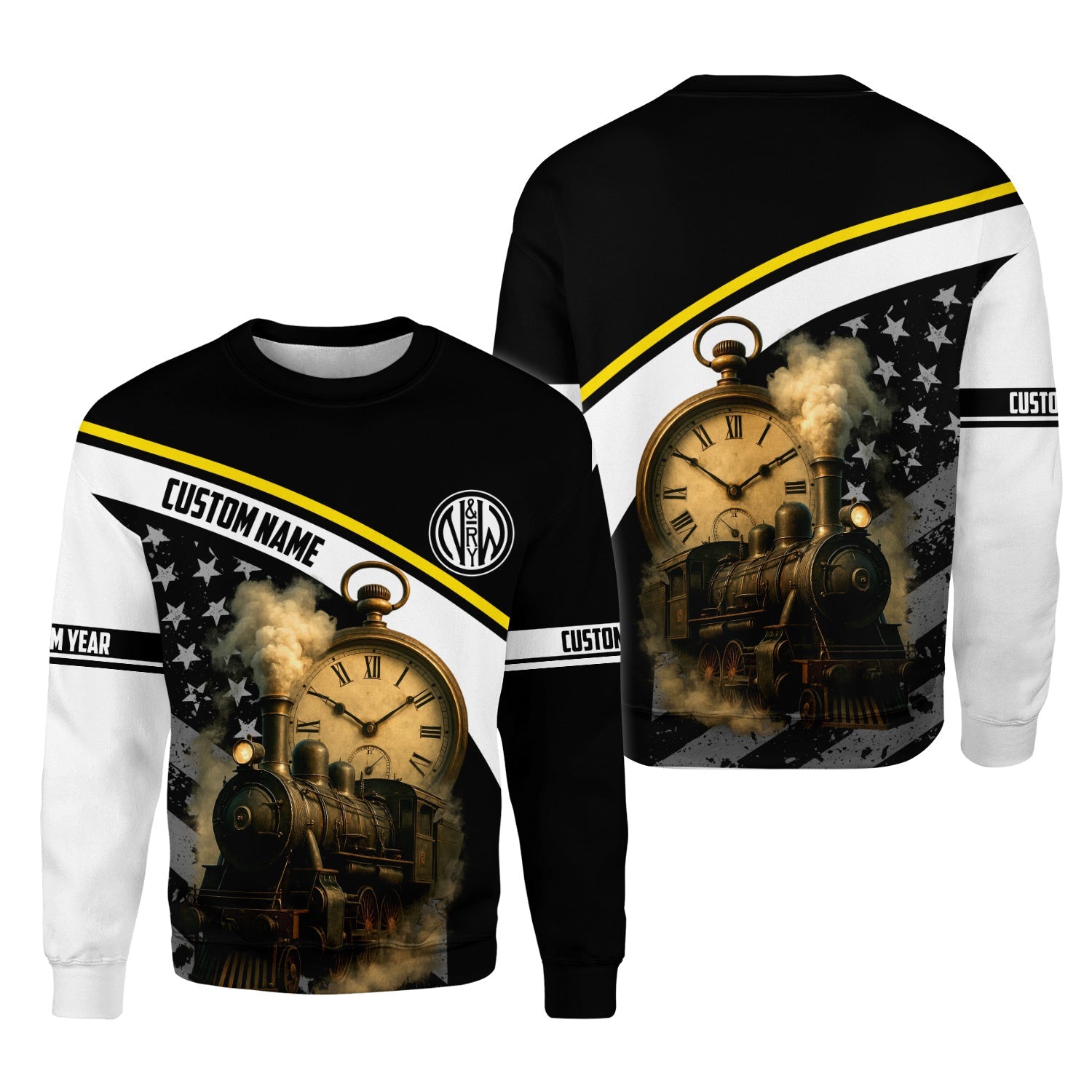 Railspirit Personalized Norfolk and Western Railway Sweatshirt Classic Steam Engine With Retro Pocket Watch N&W Shirt All Over Print