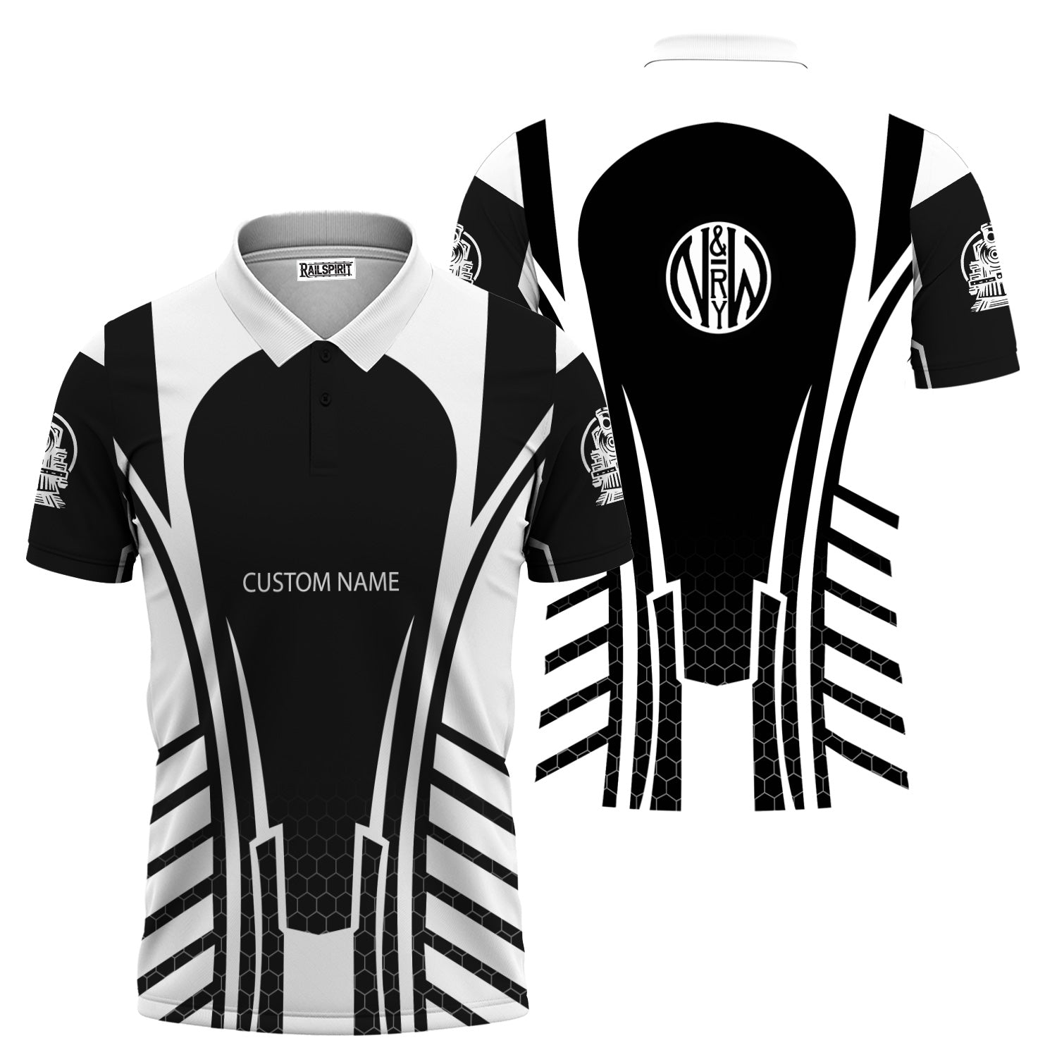 Railspirit Personalized Norfolk and Western Railway Polo Shirt Striped Railroad Style N&W Train Shirt All Over Print