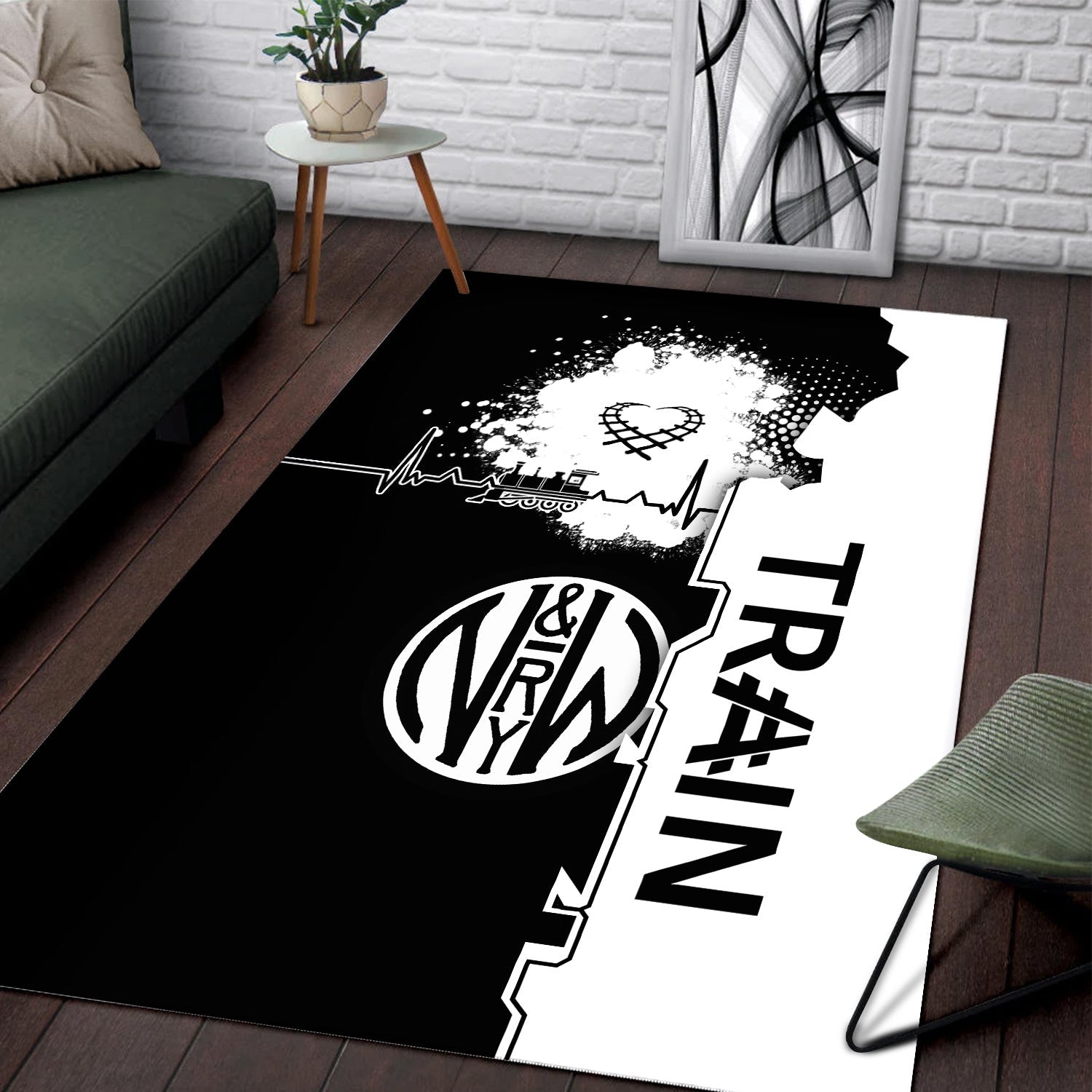 Railspirit Norfolk and Western Railway Area Rug Engine Heartbeat and Track Love Style N&W Rug Gift Idea For Train Lovers