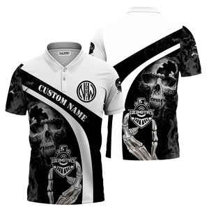Railspirit Personalized Norfolk and Western Railway Polo Shirt Flame Skull Design N&W Train Shirt for Locomotive Fans
